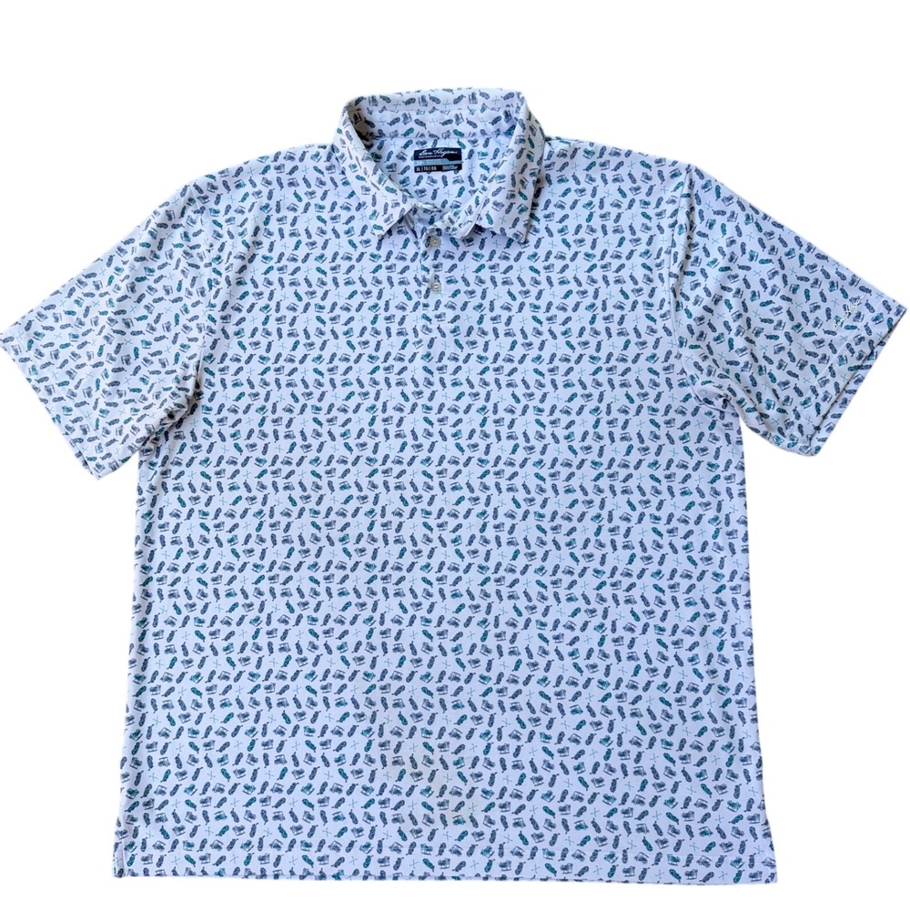 Ben Hogan Performance Golf Polo Shirt XL White Blue Golf Cart Bag Novelty Print